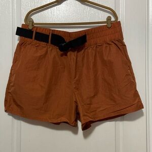 FLX Plus Size Buckle Front Womens Twill Shorts Orange Cinnamon